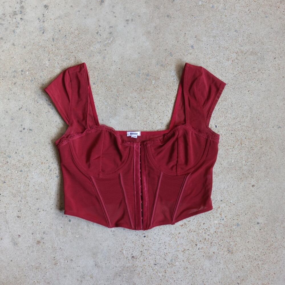 Garage Burgundy Mesh Corset Bustier Top M Y2K Coquette